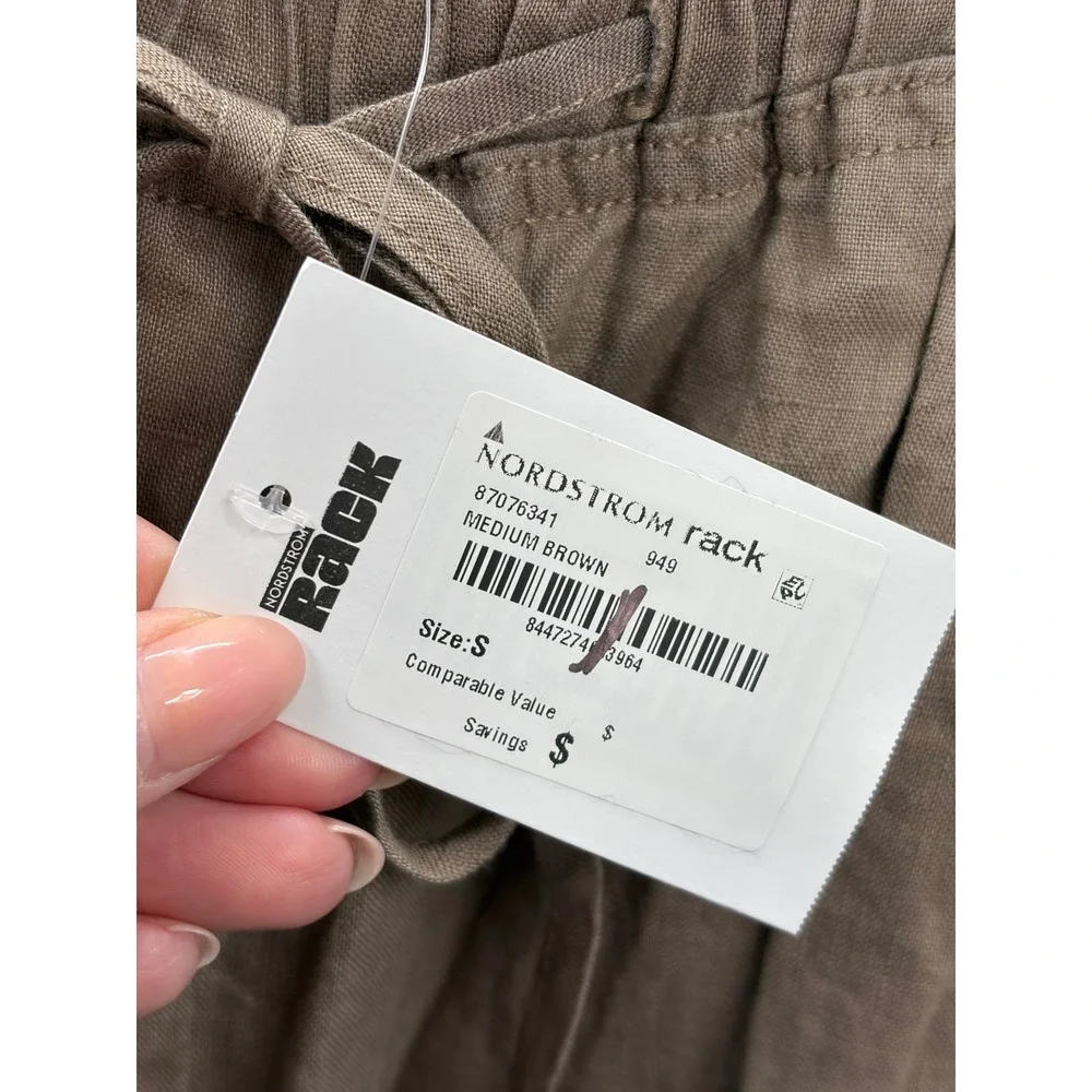 Mango MNG Women Medium Brown Linen Blend Drawstring Waist Trousers Size S NWT